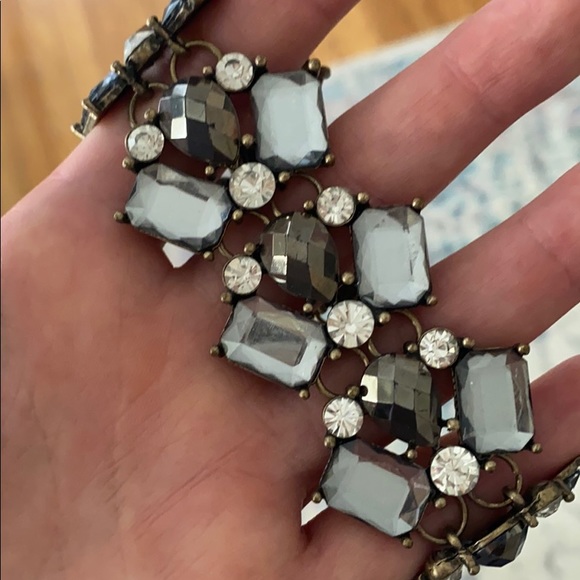 Vintage Gold Tone Clear, Smokey Grey Topaz Rhinestone Chunky Bracelet - Picture 7 of 13